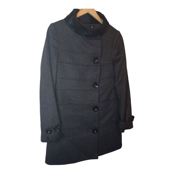 Tibi Pea Coat Fur Collar Funnel Neck Trench Y2K Academia Womens 0 S Wool Blend - Picture 4 of 16